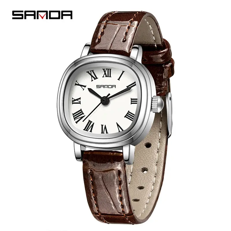 Sanda Women's Square Roman Scale Quartz Watch Brown Leather Strap - Image 8