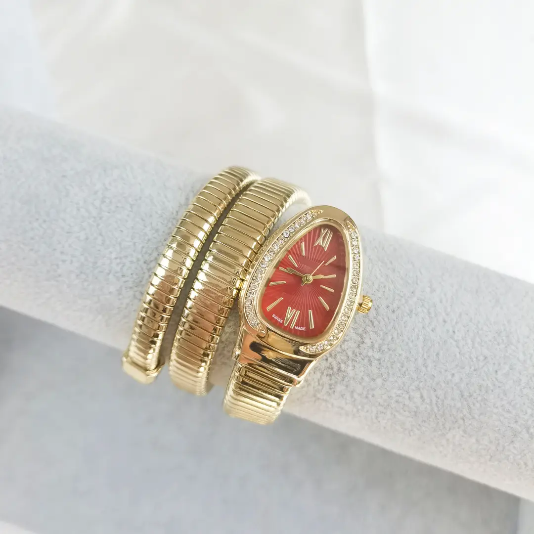 Fashion Creative Snake-shaped Two-turn Steel Strip Steel Strip Watch Ladies Stylish Full Diamond Cross-border Quartz Watch Factory Wholesale