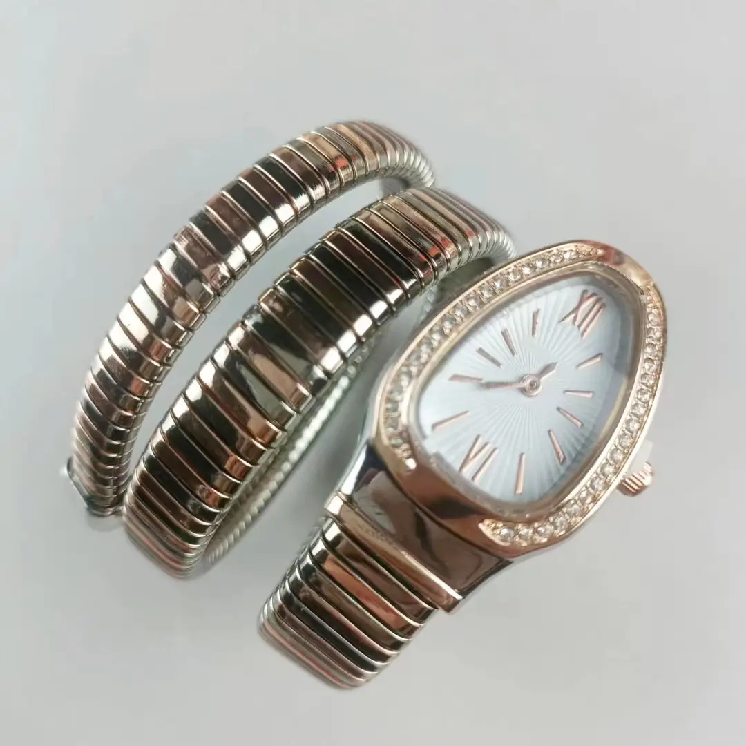Fashion Creative Snake-shaped Two-turn Steel Strip Steel Strip Watch Ladies Stylish Full Diamond Cross-border Quartz Watch Factory Wholesale