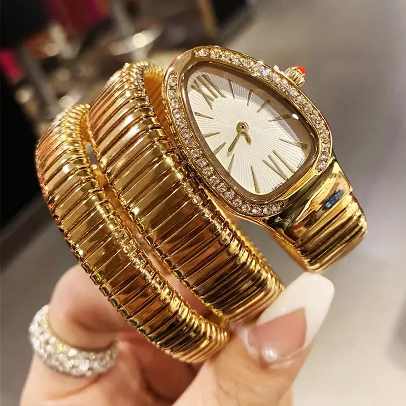 Fashion Creative Snake-shaped Two-turn Steel Strip Steel Strip Watch Ladies Stylish Full Diamond Cross-border Quartz Watch Factory Wholesale — feature 3