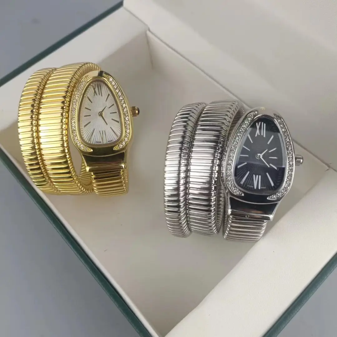 Fashion Creative Snake-shaped Two-turn Steel Strip Steel Strip Watch Ladies Stylish Full Diamond Cross-border Quartz Watch Factory Wholesale — feature 7