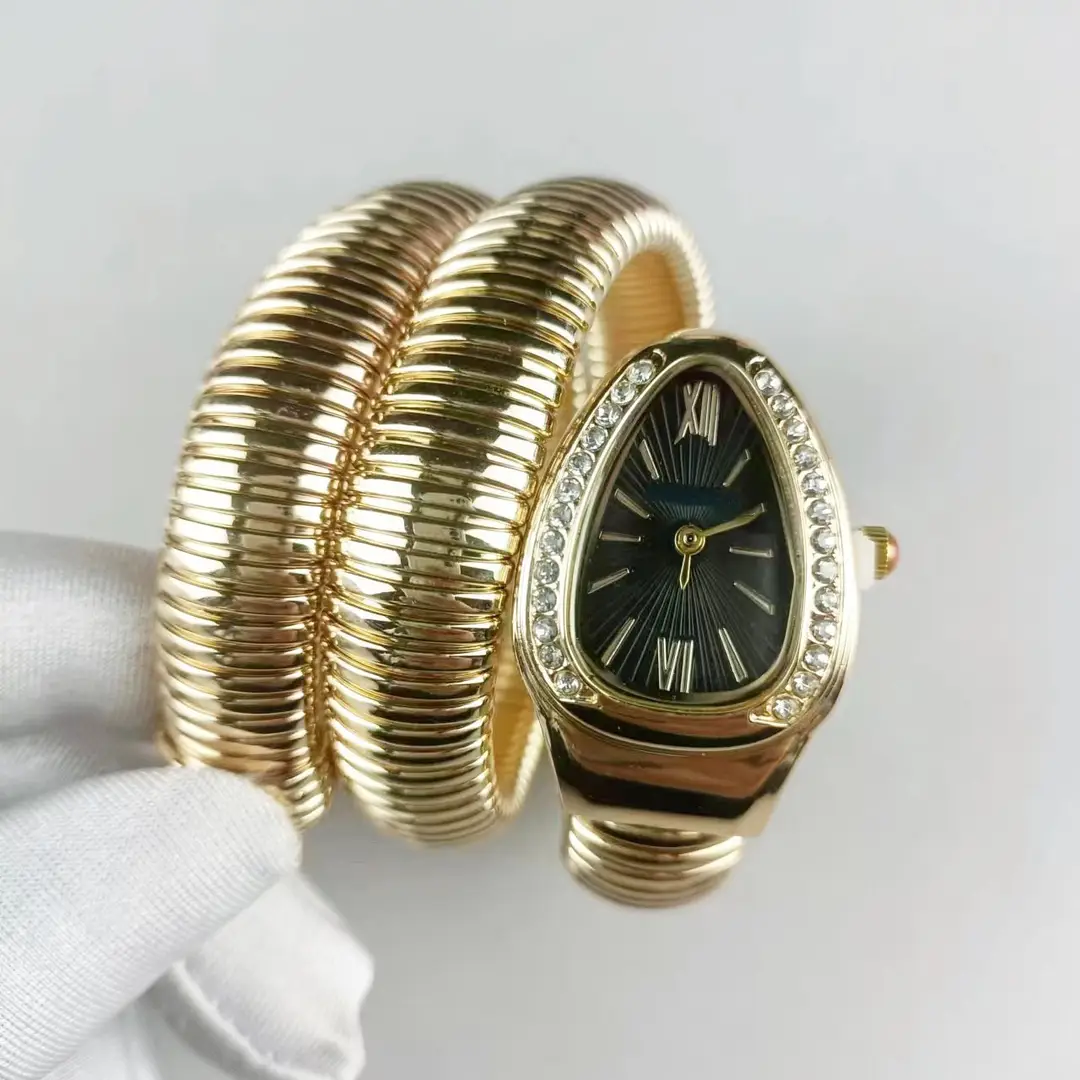 Fashion Creative Snake-shaped Two-turn Steel Strip Steel Strip Watch Ladies Stylish Full Diamond Cross-border Quartz Watch Factory Wholesale