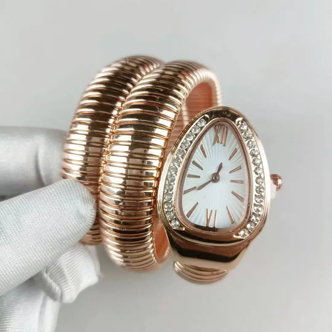 Fashion Creative Snake-shaped Two-turn Steel Strip Steel Strip Watch Ladies Stylish Full Diamond Cross-border Quartz Watch Factory Wholesale