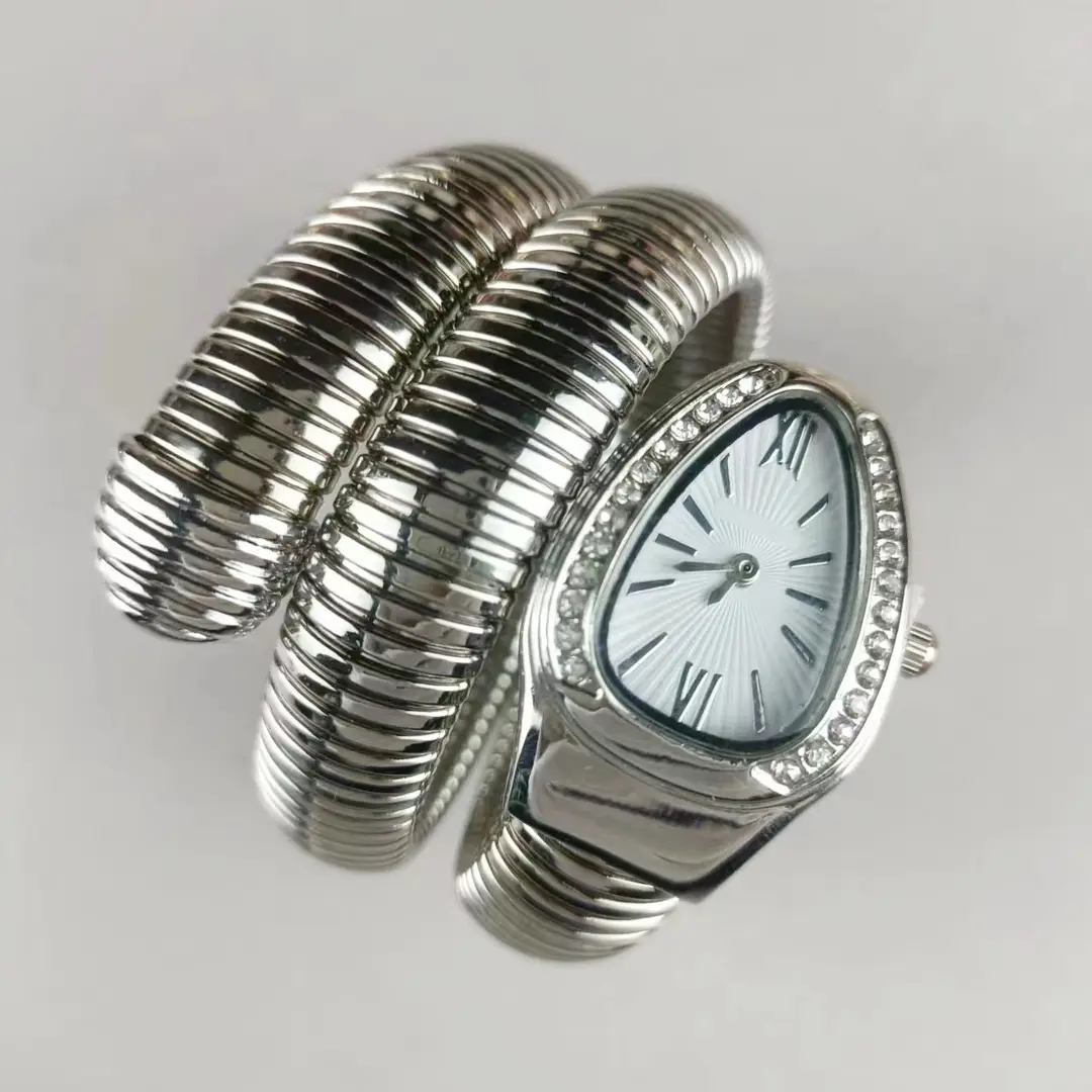 Fashion Creative Snake-shaped Two-turn Steel Strip Steel Strip Watch Ladies Stylish Full Diamond Cross-border Quartz Watch Factory Wholesale