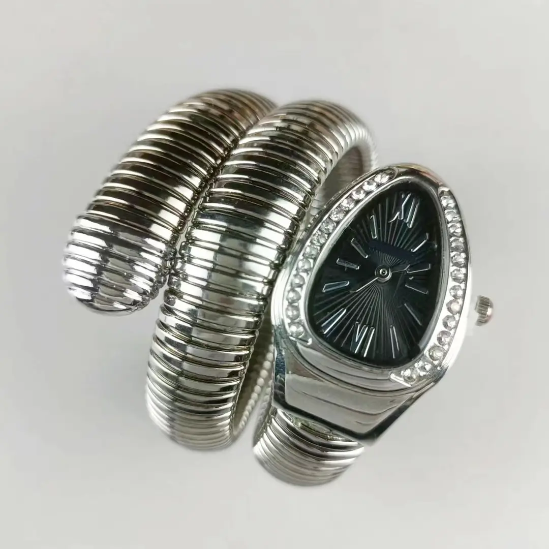 Fashion Creative Snake-shaped Two-turn Steel Strip Steel Strip Watch Ladies Stylish Full Diamond Cross-border Quartz Watch Factory Wholesale