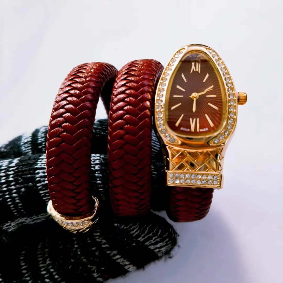 Fashion Creative Snake-shaped Two-turn Steel Strip Steel Strip Watch Ladies Stylish Full Diamond Cross-border Quartz Watch Factory Wholesale