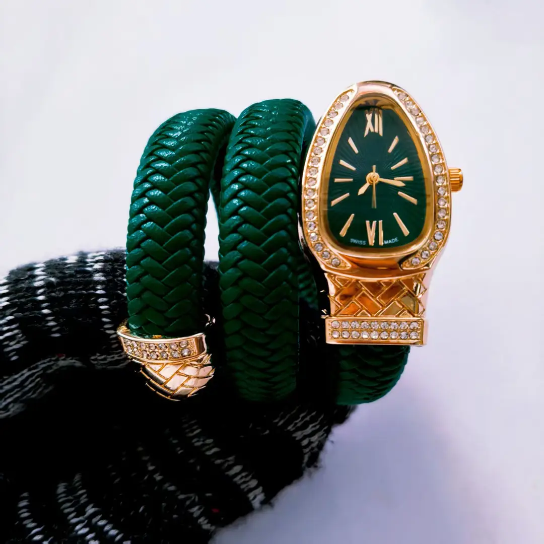 Fashion Creative Snake-shaped Two-turn Steel Strip Steel Strip Watch Ladies Stylish Full Diamond Cross-border Quartz Watch Factory Wholesale