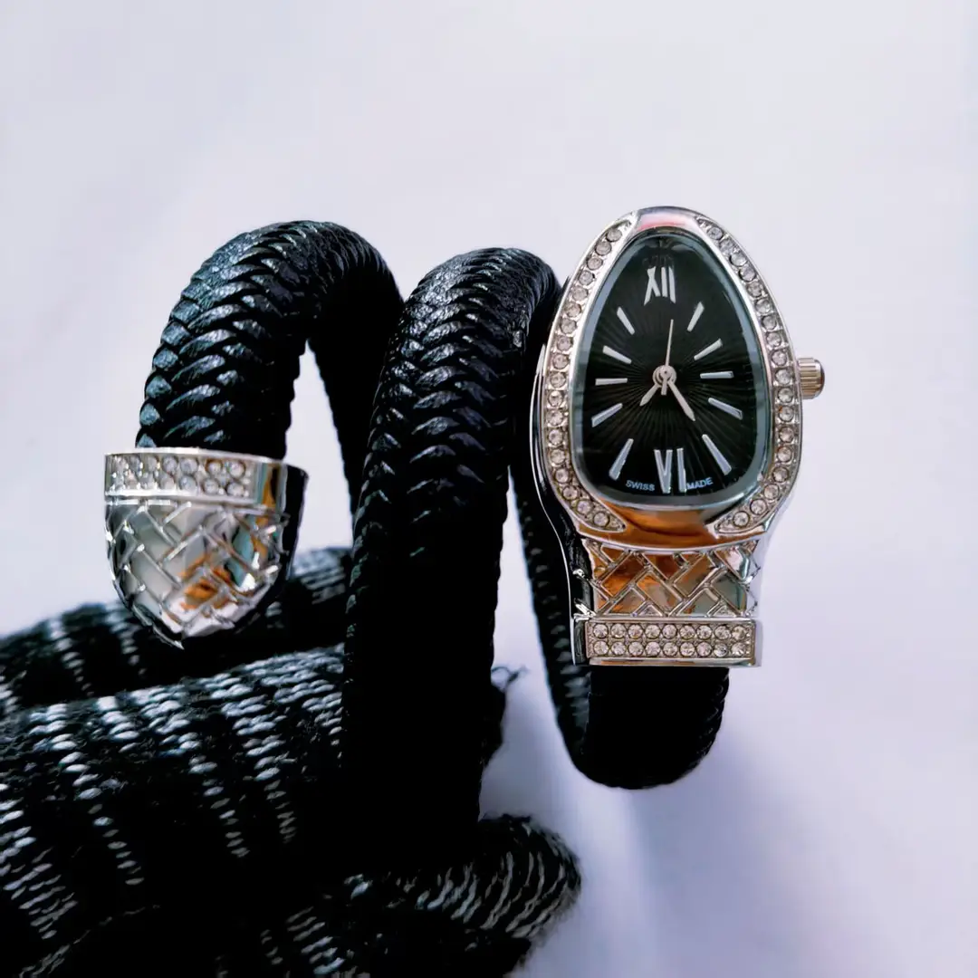 Fashion Creative Snake-shaped Two-turn Steel Strip Steel Strip Watch Ladies Stylish Full Diamond Cross-border Quartz Watch Factory Wholesale