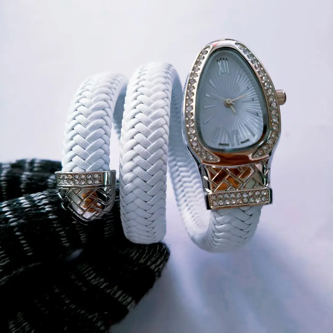 Fashion Creative Snake-shaped Two-turn Steel Strip Steel Strip Watch Ladies Stylish Full Diamond Cross-border Quartz Watch Factory Wholesale