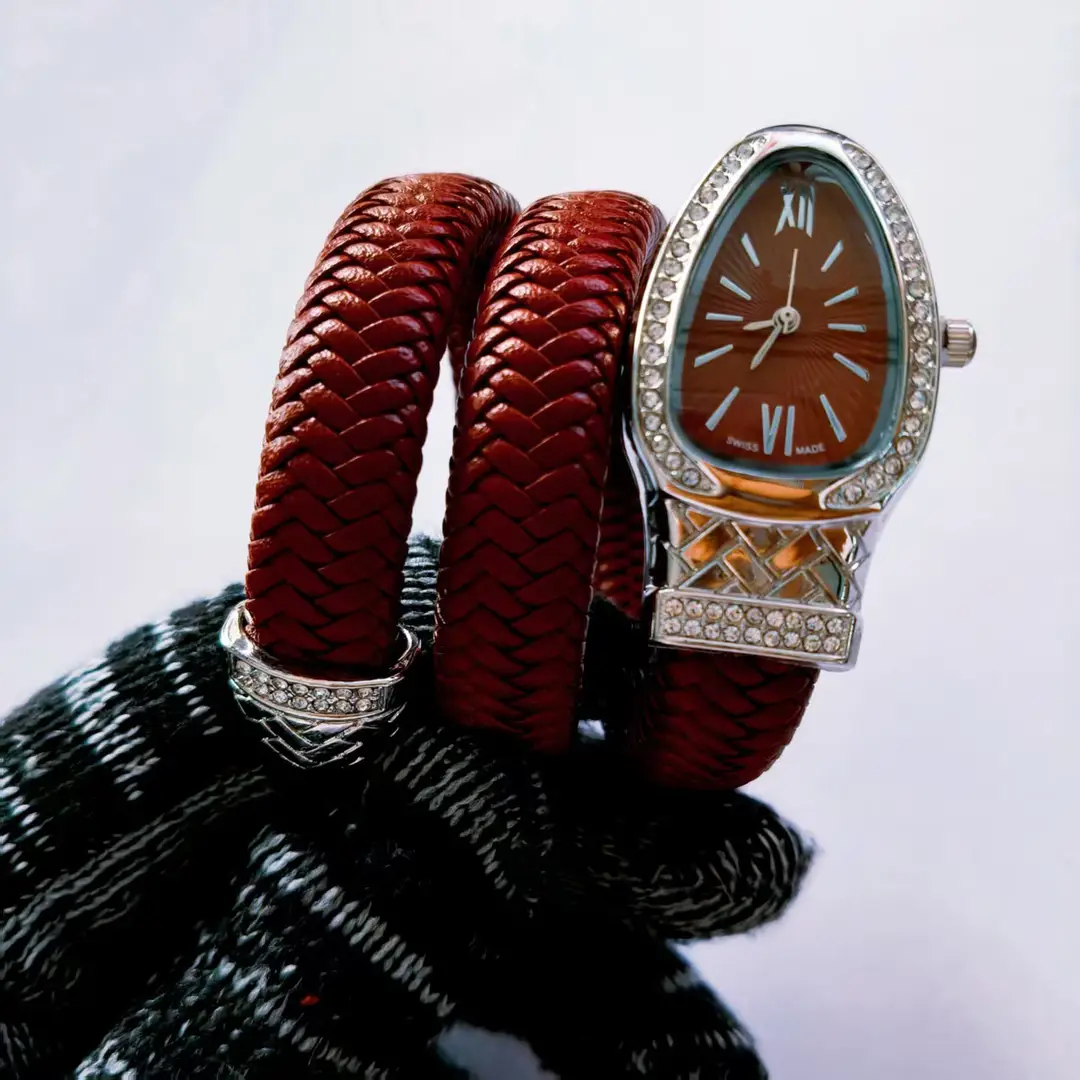 Fashion Creative Snake-shaped Two-turn Steel Strip Steel Strip Watch Ladies Stylish Full Diamond Cross-border Quartz Watch Factory Wholesale