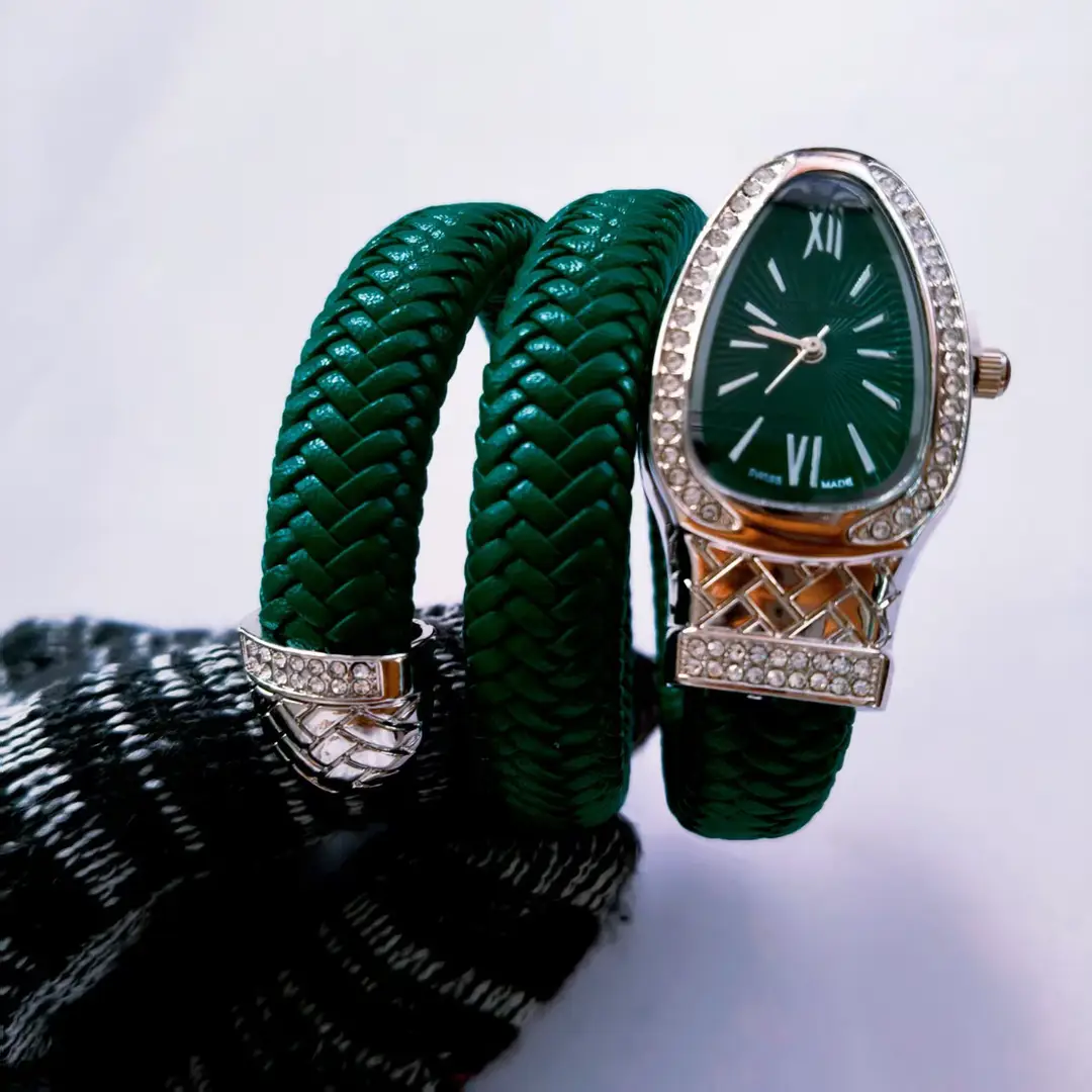 Fashion Creative Snake-shaped Two-turn Steel Strip Steel Strip Watch Ladies Stylish Full Diamond Cross-border Quartz Watch Factory Wholesale