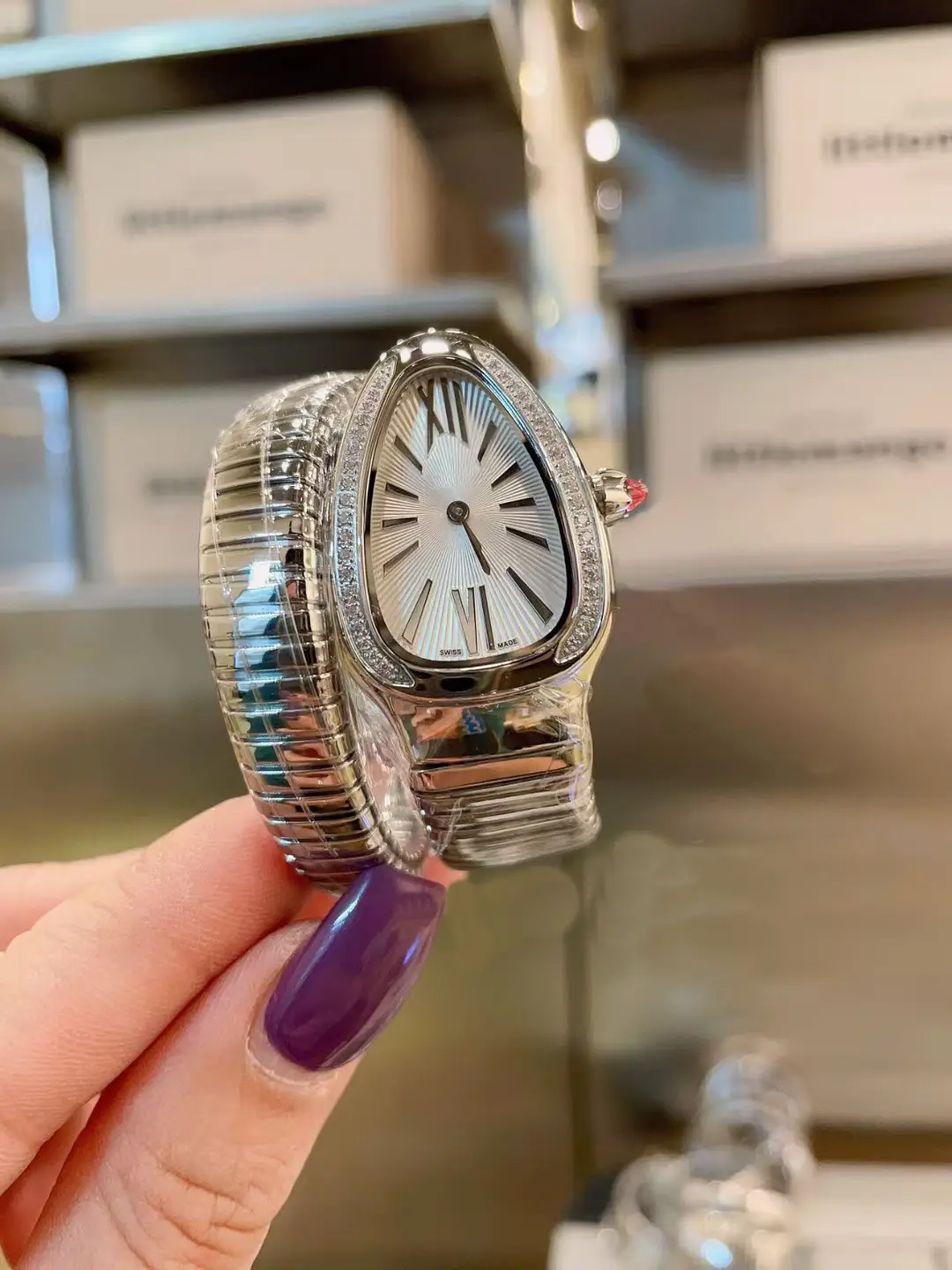 Fashion Creative Snake-shaped Two-turn Steel Strip Steel Strip Watch Ladies Stylish Full Diamond Cross-border Quartz Watch Factory Wholesale