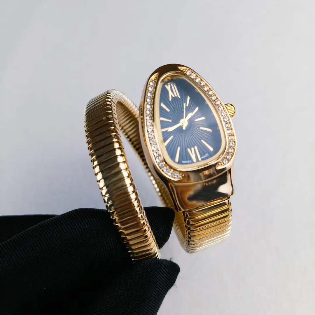 Fashion Creative Snake-shaped Two-turn Steel Strip Steel Strip Watch Ladies Stylish Full Diamond Cross-border Quartz Watch Factory Wholesale