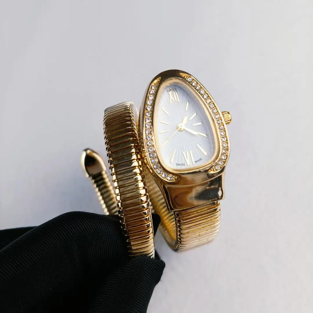 Fashion Creative Snake-shaped Two-turn Steel Strip Steel Strip Watch Ladies Stylish Full Diamond Cross-border Quartz Watch Factory Wholesale