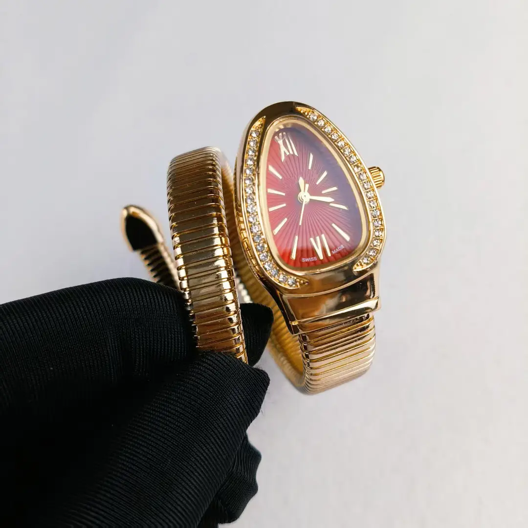 Fashion Creative Snake-shaped Two-turn Steel Strip Steel Strip Watch Ladies Stylish Full Diamond Cross-border Quartz Watch Factory Wholesale