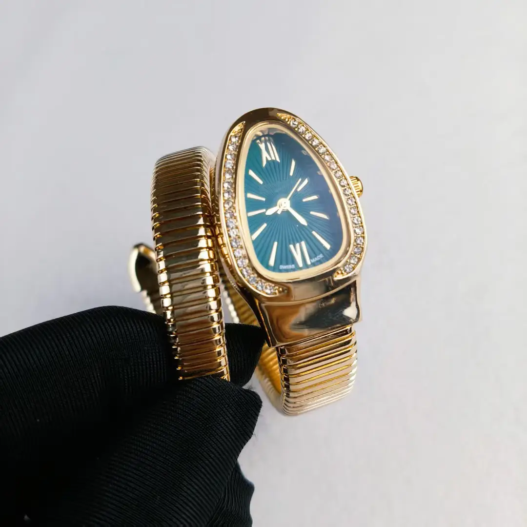 Fashion Creative Snake-shaped Two-turn Steel Strip Steel Strip Watch Ladies Stylish Full Diamond Cross-border Quartz Watch Factory Wholesale