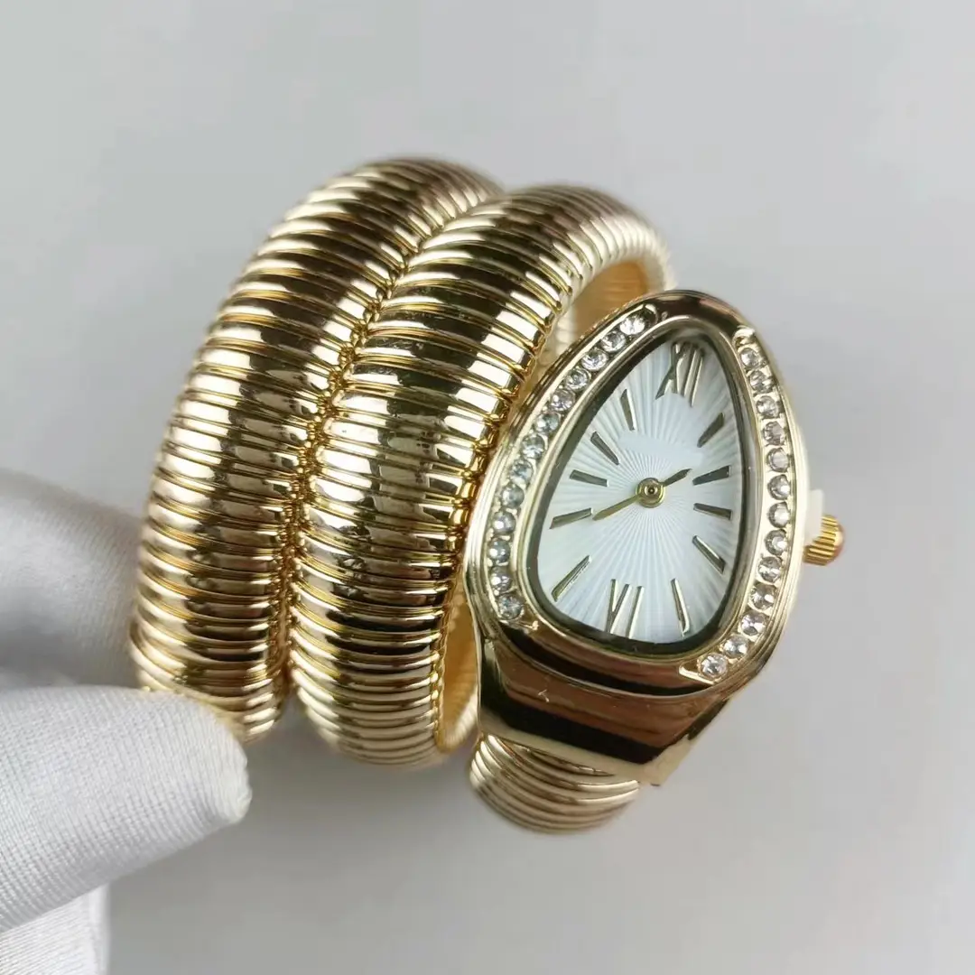 Fashion Creative Snake-shaped Two-turn Steel Strip Steel Strip Watch Ladies Stylish Full Diamond Cross-border Quartz Watch Factory Wholesale