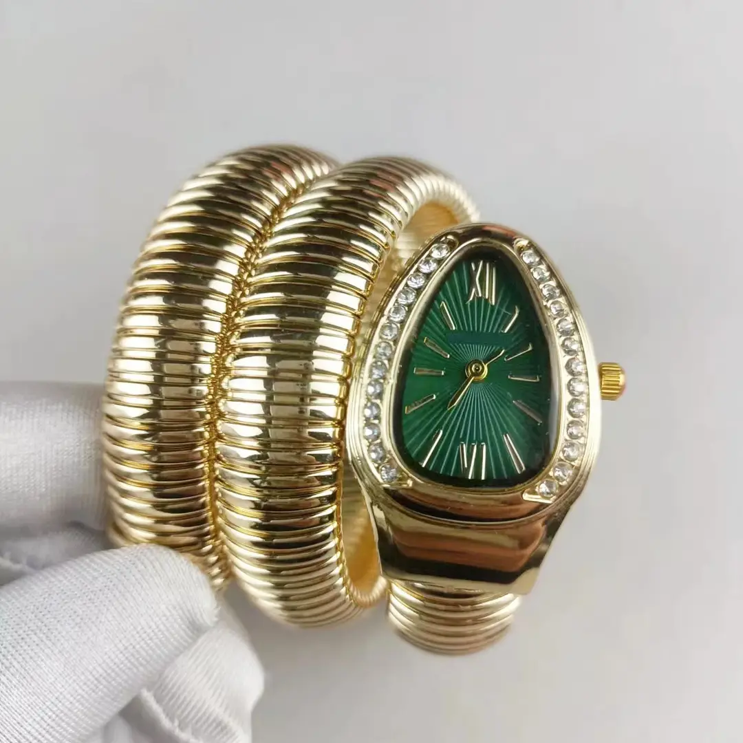 Fashion Creative Snake-shaped Two-turn Steel Strip Steel Strip Watch Ladies Stylish Full Diamond Cross-border Quartz Watch Factory Wholesale
