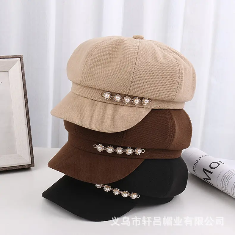 Pearl Rhinestone Chain Cap for Women Spring Korean Style — feature 13