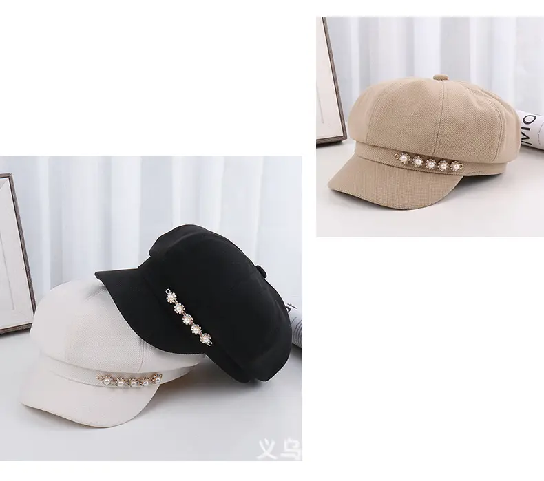 Pearl Rhinestone Chain Cap for Women Spring Korean Style — feature 15