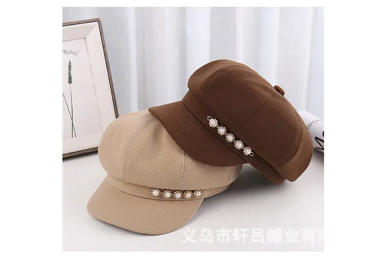 Pearl Rhinestone Chain Cap for Women Spring Korean Style — feature 16