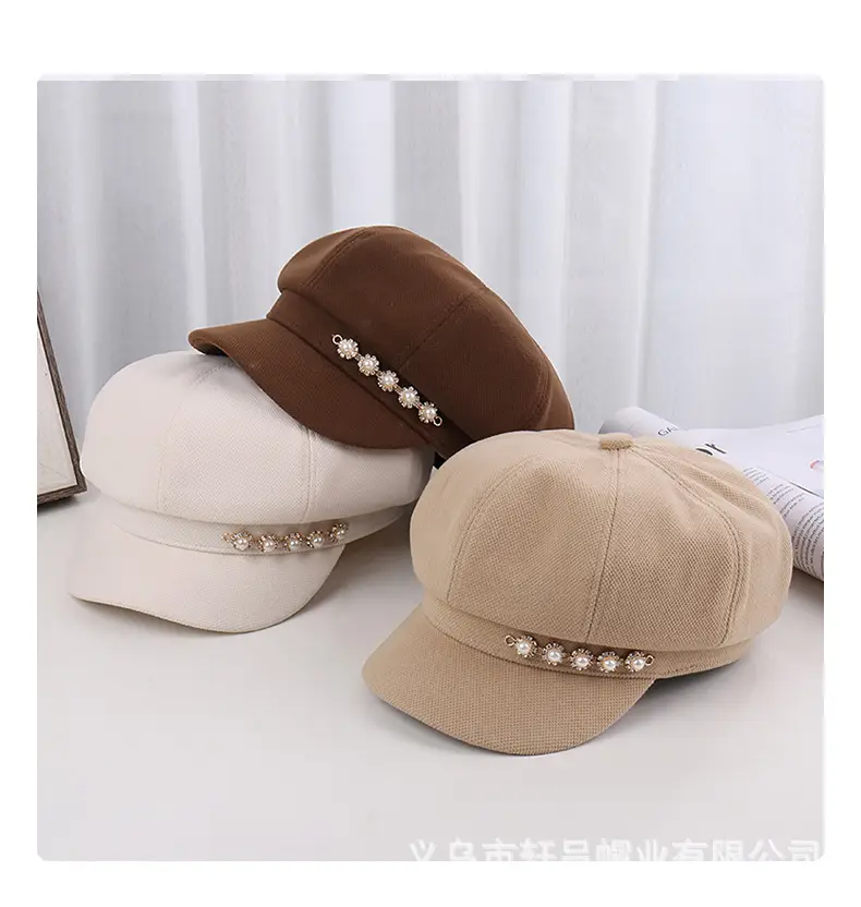 Pearl Rhinestone Chain Cap for Women Spring Korean Style — feature 17
