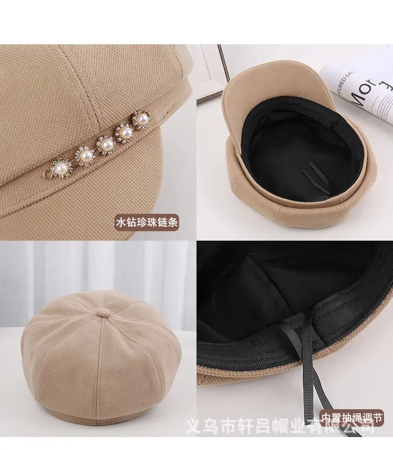 Pearl Rhinestone Chain Cap for Women Spring Korean Style — feature 22