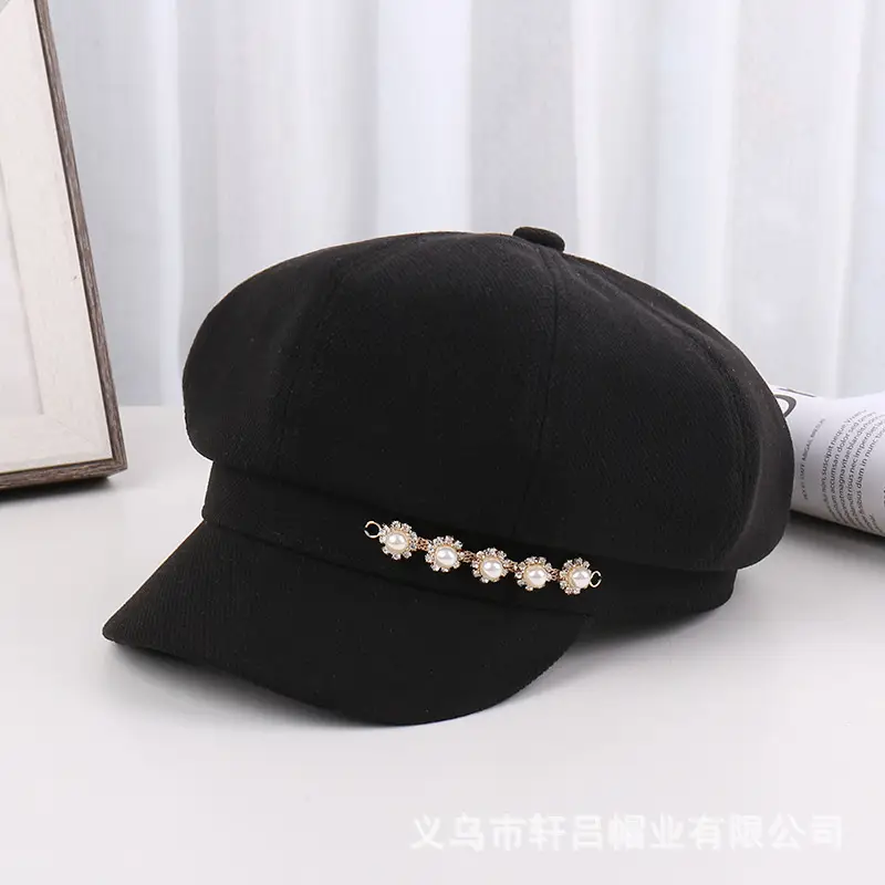 Pearl Rhinestone Chain Cap for Women Spring Korean Style - Image 2