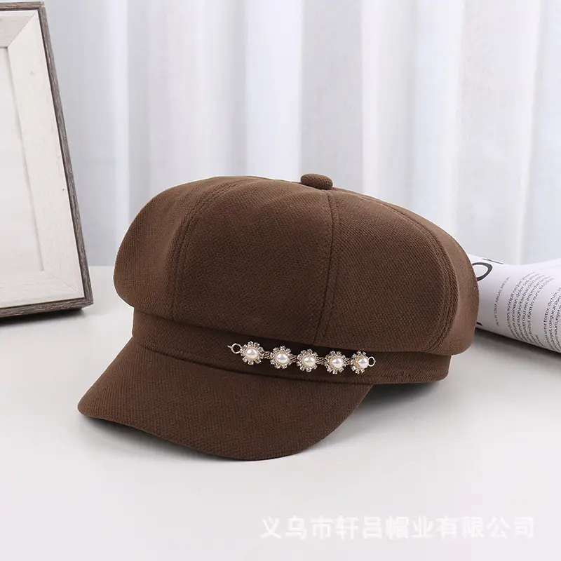 Pearl Rhinestone Chain Cap for Women Spring Korean Style - Image 3