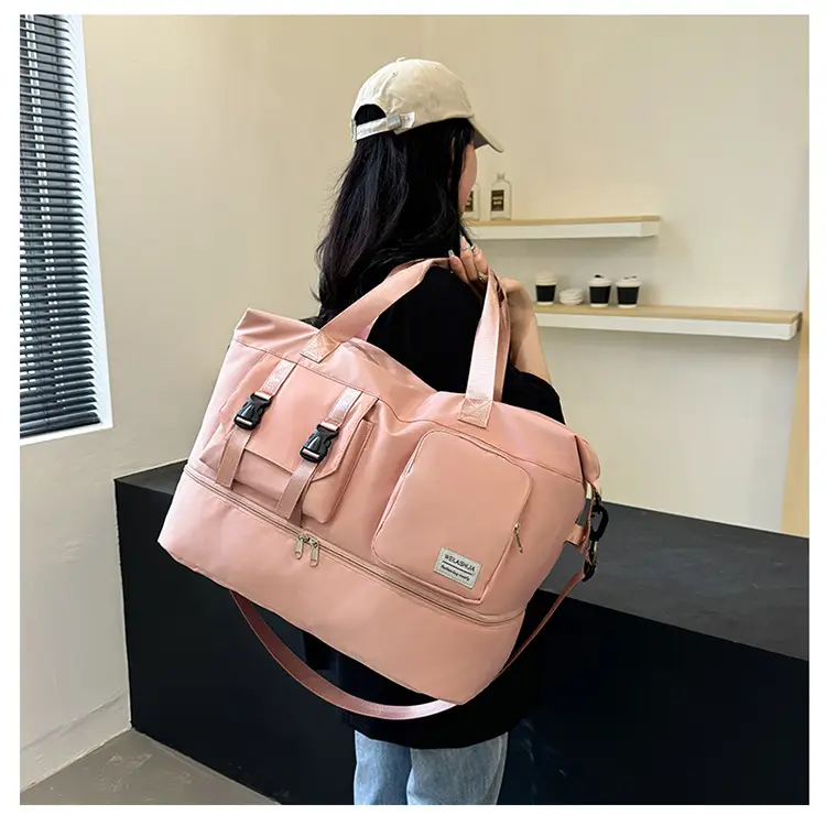 Large Capacity Fitness Sports Shoulder Bag Grey Pink — feature 33
