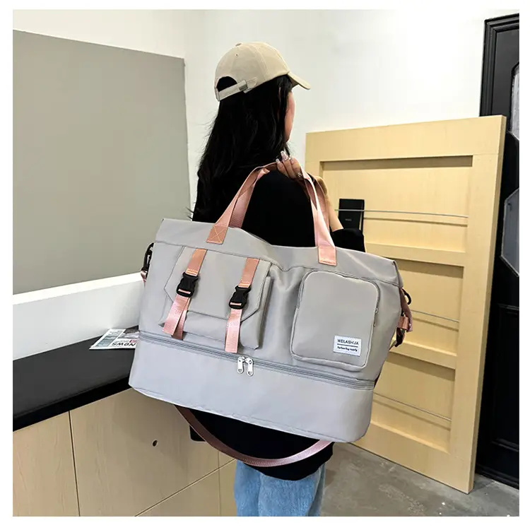 Large Capacity Fitness Sports Shoulder Bag Grey Pink — feature 37