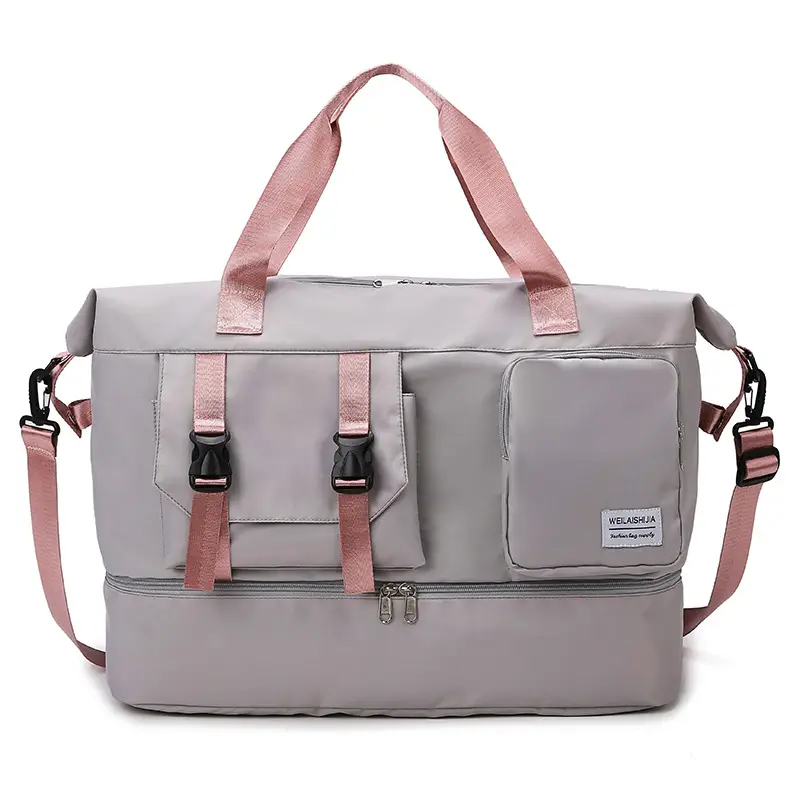 Large Capacity Fitness Sports Shoulder Bag Grey Pink