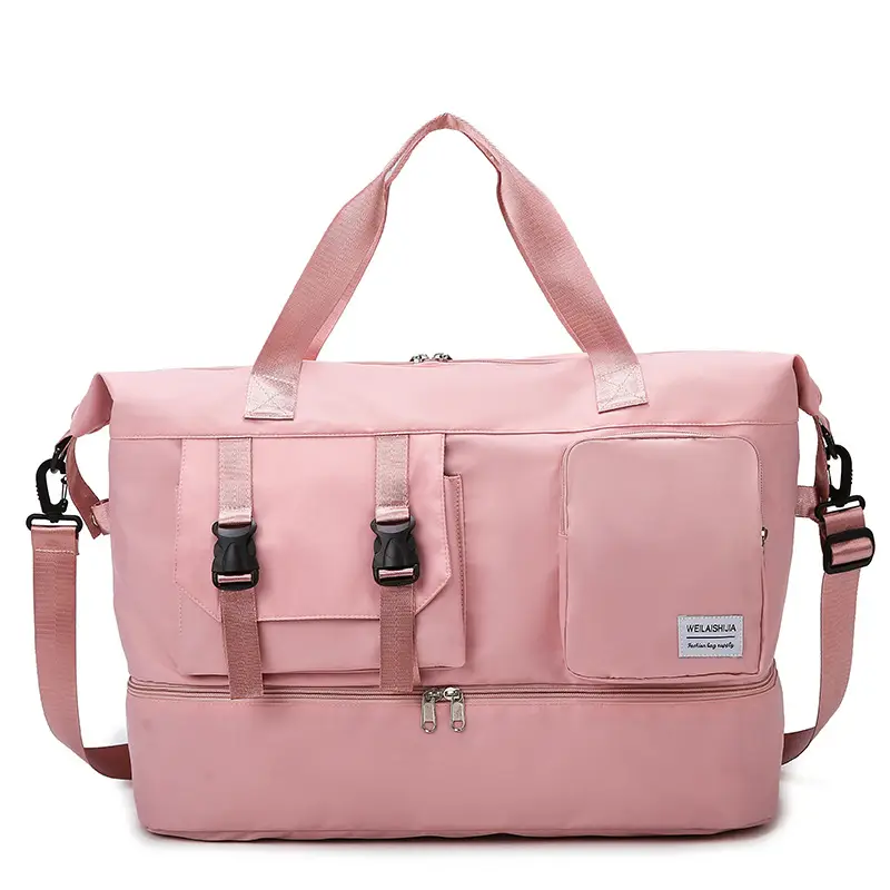 Large Capacity Fitness Sports Shoulder Bag Grey Pink