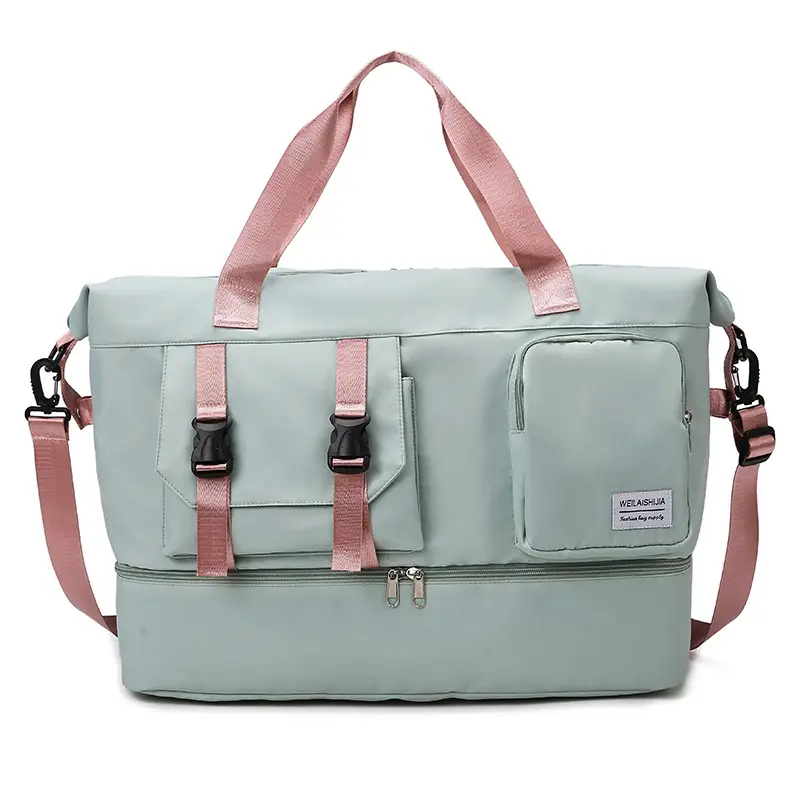 Large Capacity Fitness Sports Shoulder Bag Grey Pink