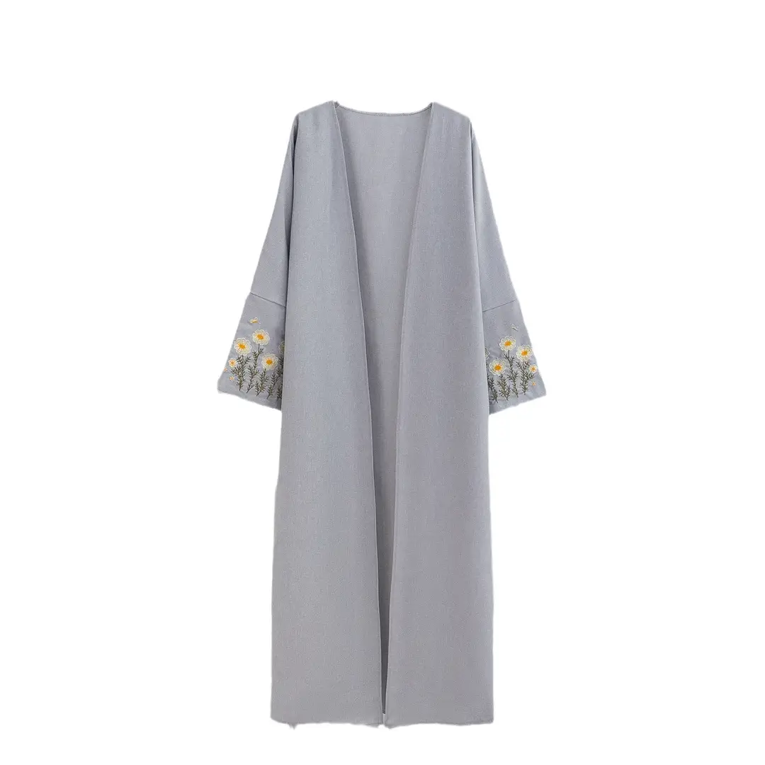 Cross-Border Foreign Trade Embroidered Cardigan with Long Sleeves and Embroidered Robes
