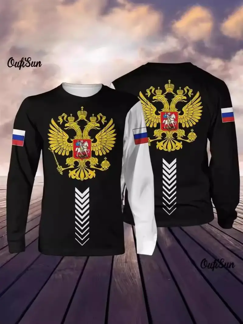 Men's Long Sleeve T-Shirt Russian Military Print Black White - Image 12