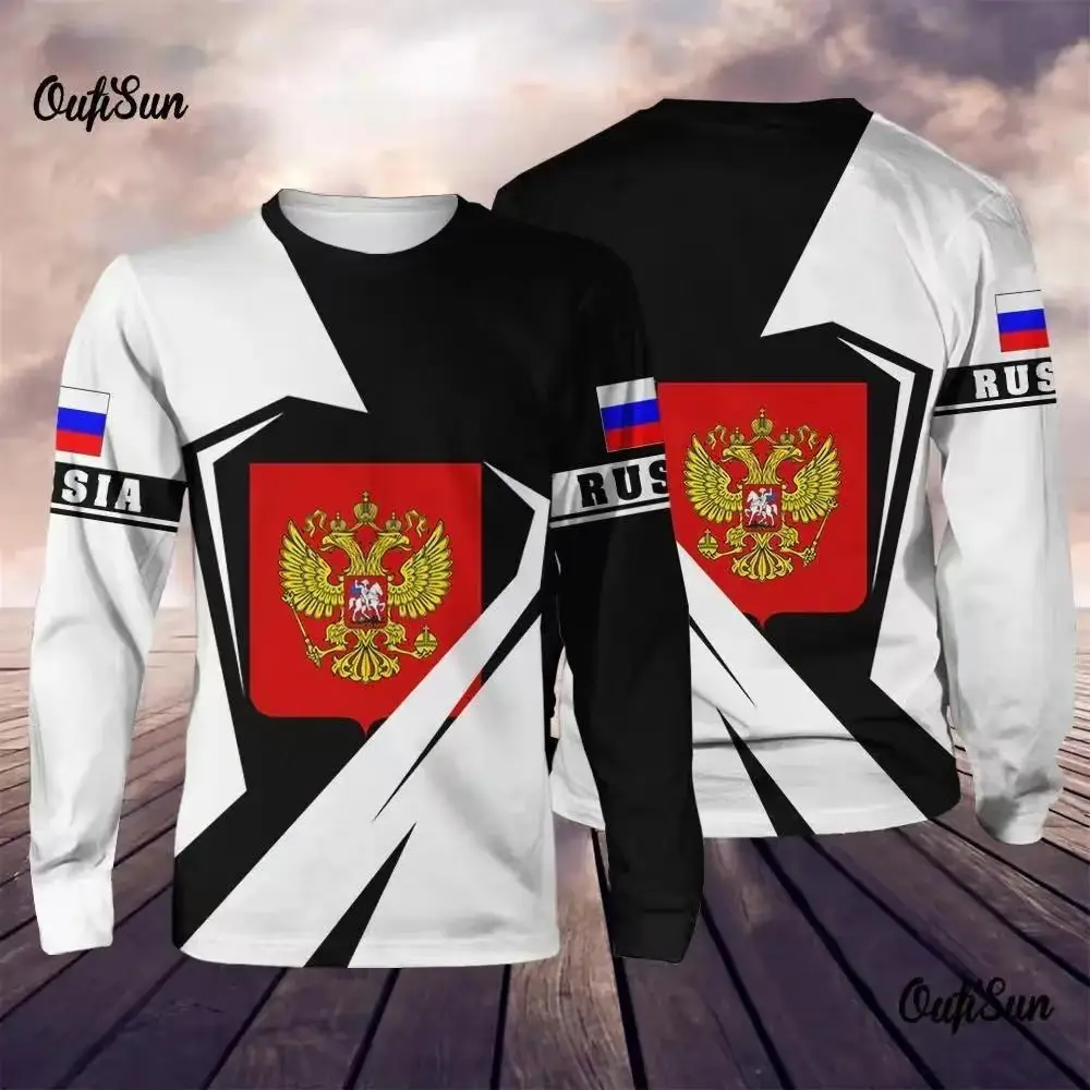 Men's Long Sleeve T-Shirt Russian Military Print Black White - Image 10