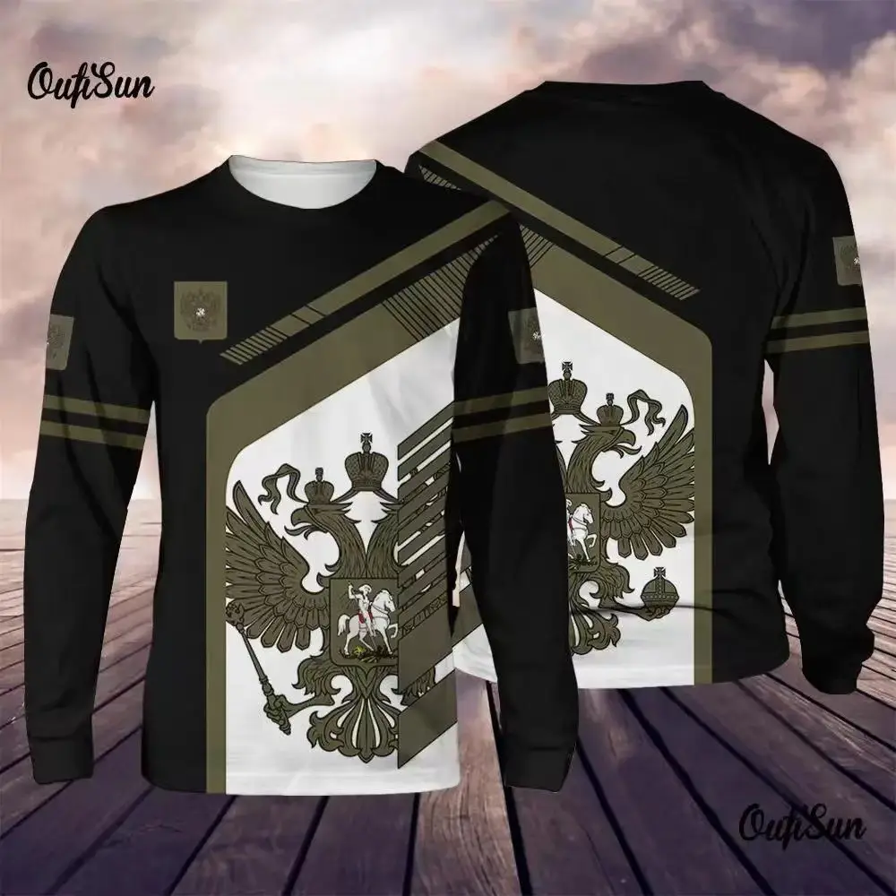Men's Long Sleeve T-Shirt Russian Military Print Black White - Image 8