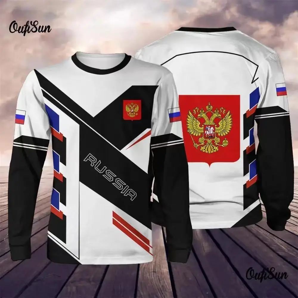 Men's Long Sleeve T-Shirt Russian Military Print Black White - Image 9