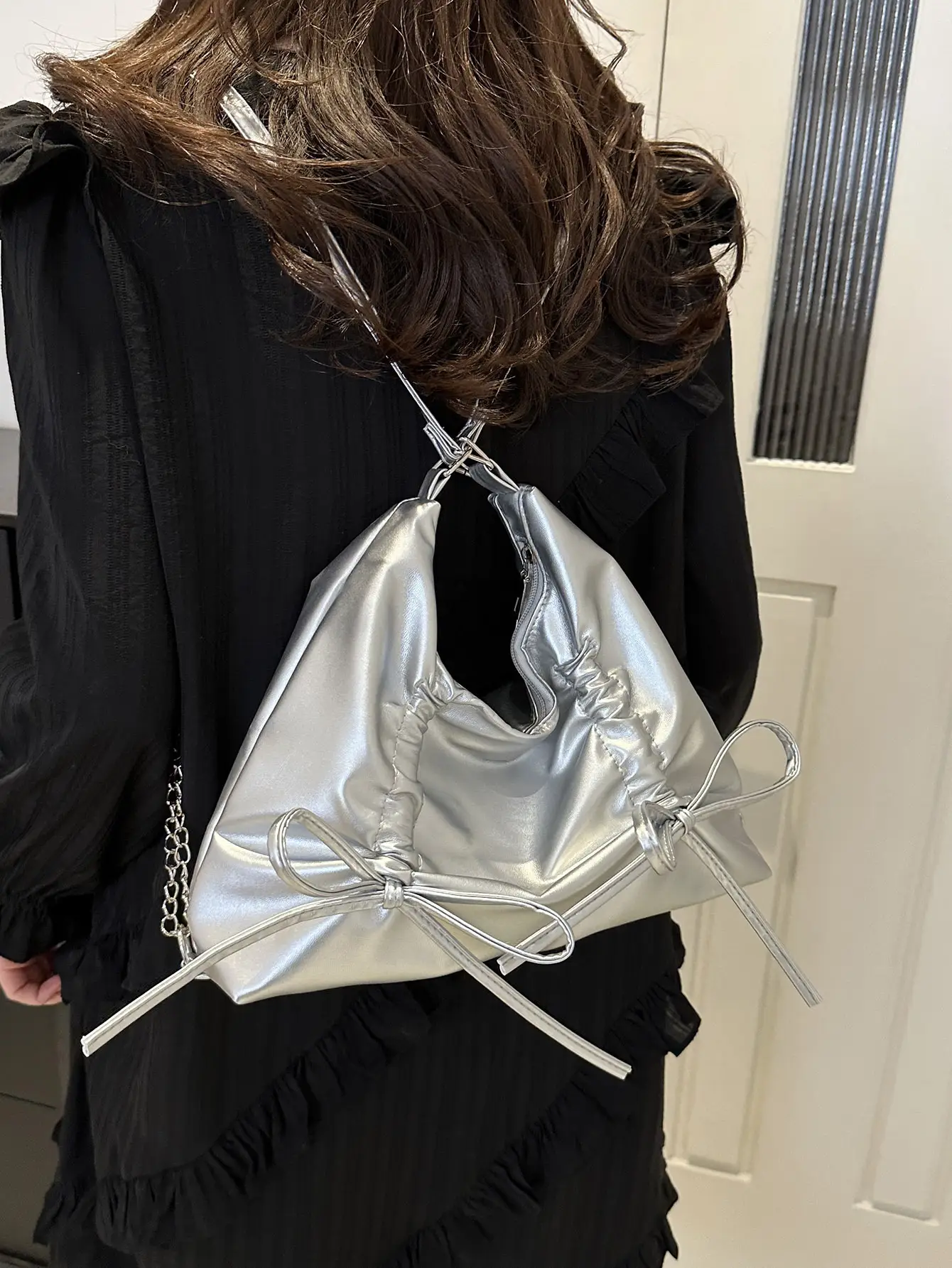 Black Bow Shoulder Bag for Girls 2024 Trendy Bucket - Image 8