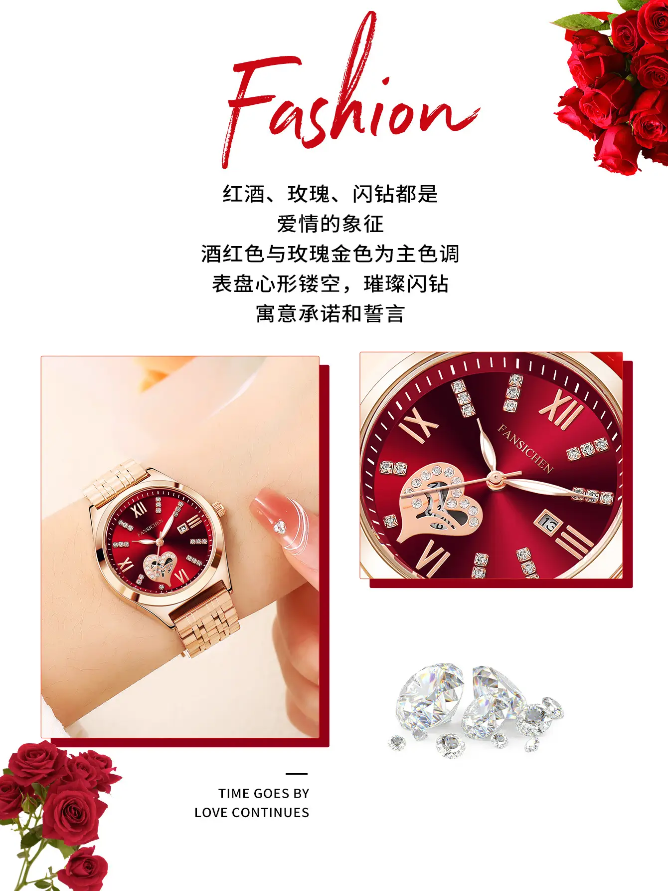 Women's Gold Dial Diamond Studded Calendar Watch with Steel Band — feature 3