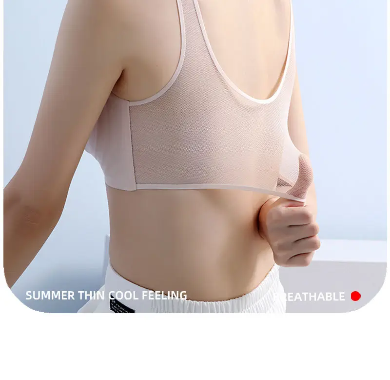 Ultra-Thin Large Chest Small Underwear Women's Gathering Parammary Breast Bra Breathable Ice Silk Sports Traceless Vest Bra — feature 6