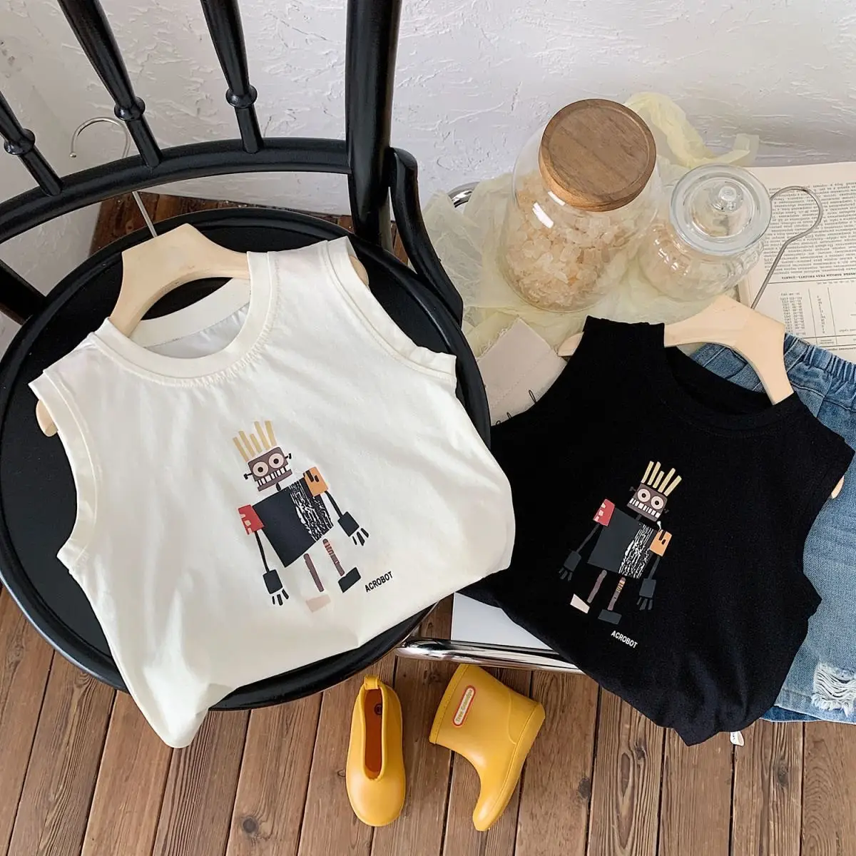 Baby's Black Sleeveless Cotton Vest with Cartoon Print — feature 3