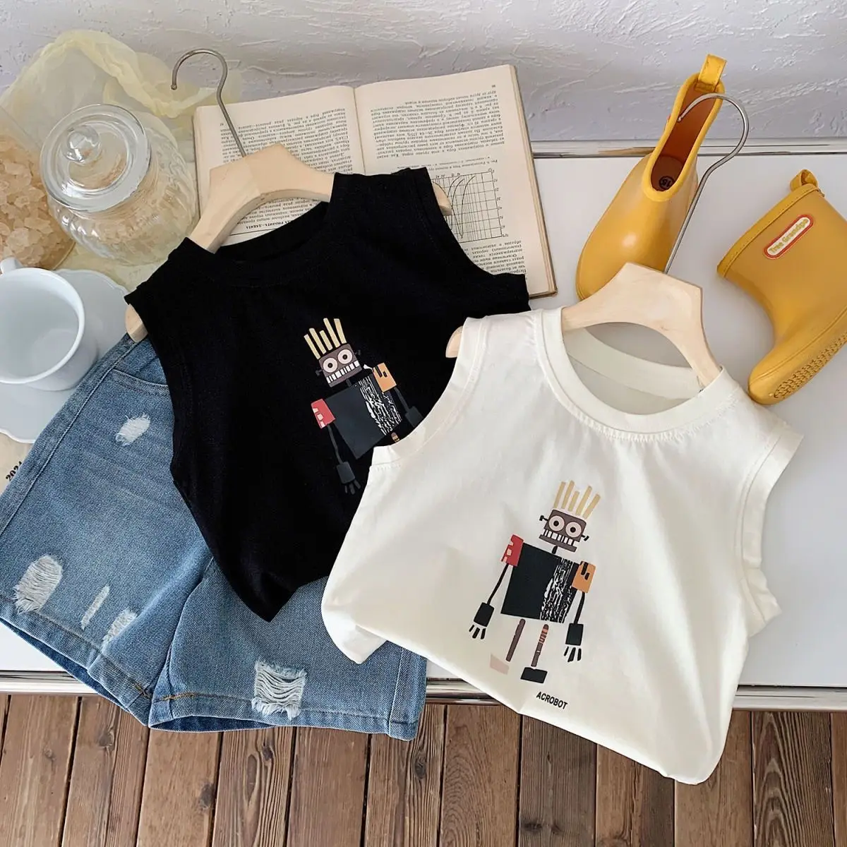 Baby's Black Sleeveless Cotton Vest with Cartoon Print — feature 4