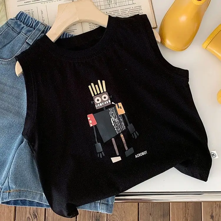 Baby's Black Sleeveless Cotton Vest with Cartoon Print — feature 8