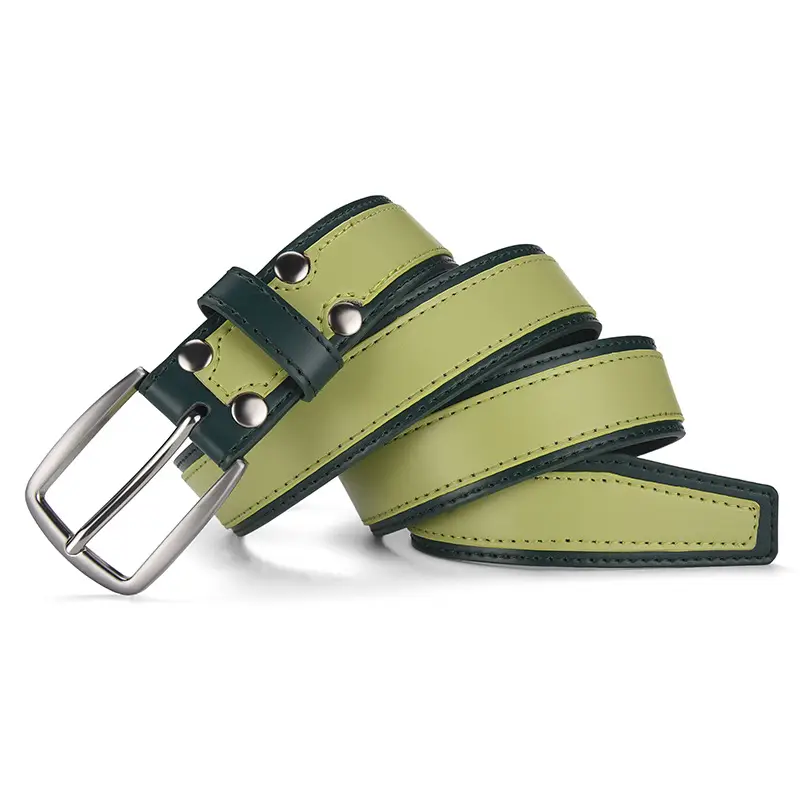 Men's Blue Leather Belt with Silver Buckle