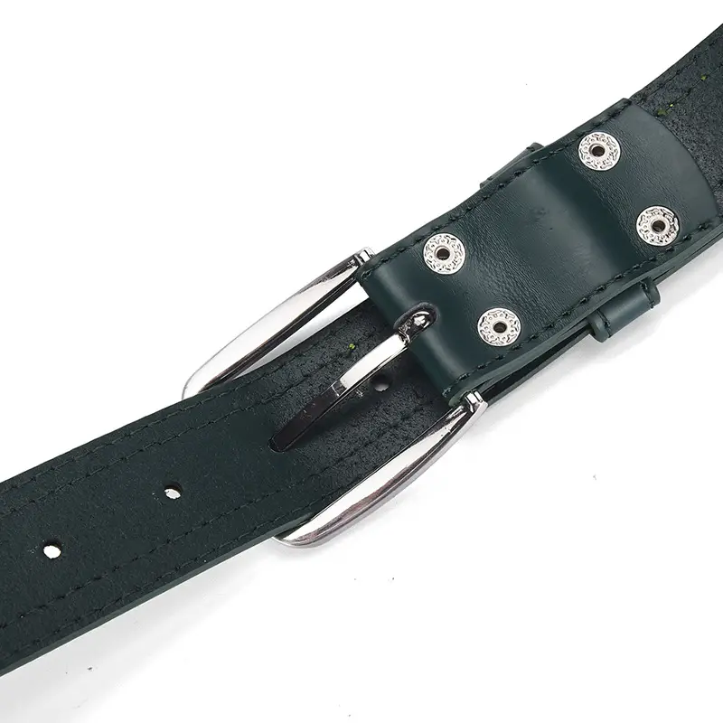 Men's Blue Leather Belt with Silver Buckle