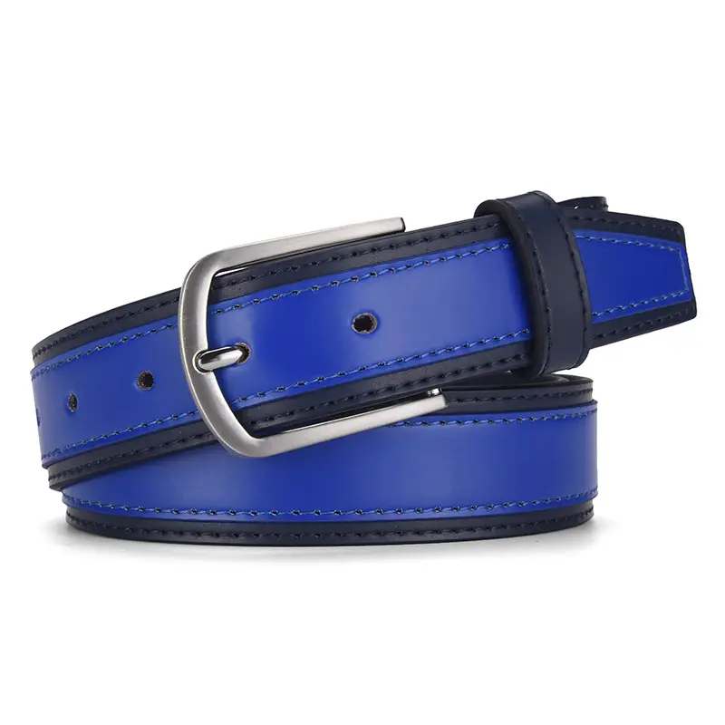 Men's Blue Leather Belt with Silver Buckle