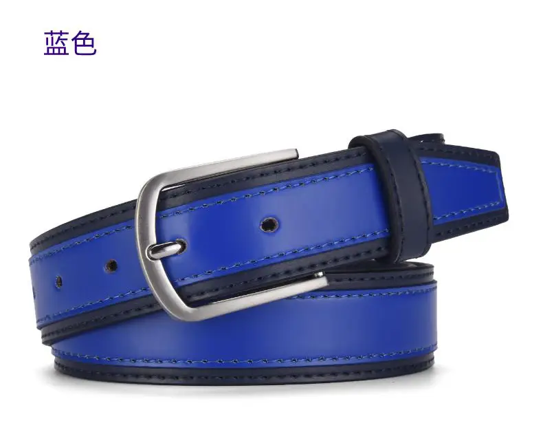 Men's Blue Leather Belt with Silver Buckle — feature 3
