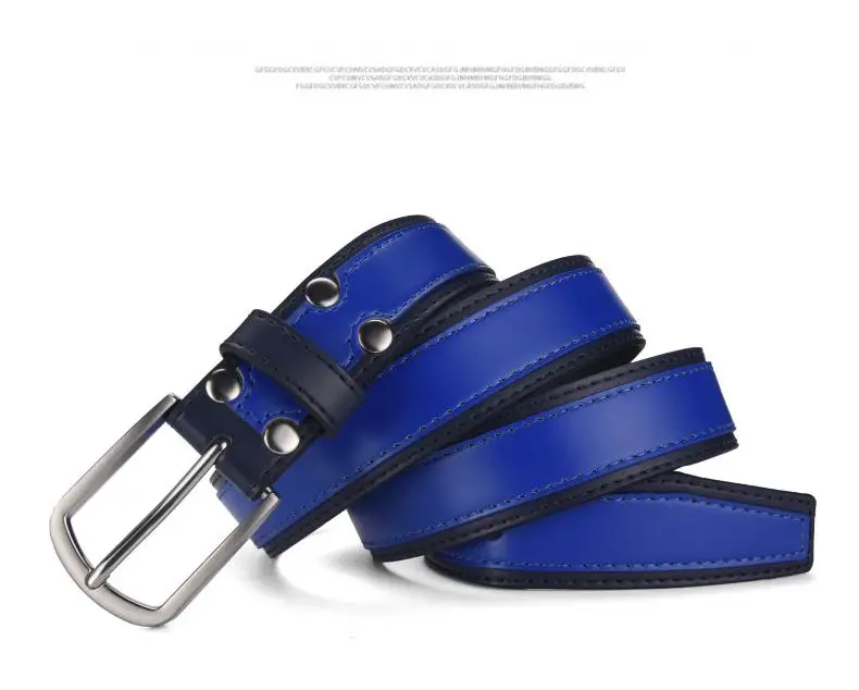 Men's Blue Leather Belt with Silver Buckle — feature 4